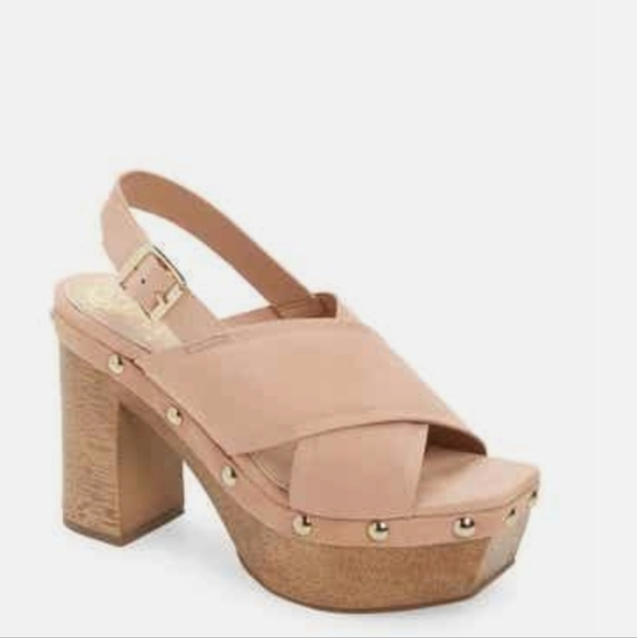 NEW Vince Camuto Women Jenevya Leather Block High Heels Suede Sandals shoes sz 8 - Picture 2 of 13